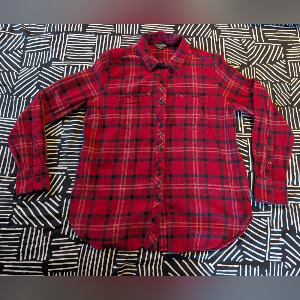 Eddie Bauer Red Plaid Button-Down Flannel Women's Size Medium